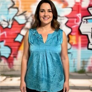 Caribbean Joe Women's Blue Sleeveless Dress with Floral Detail